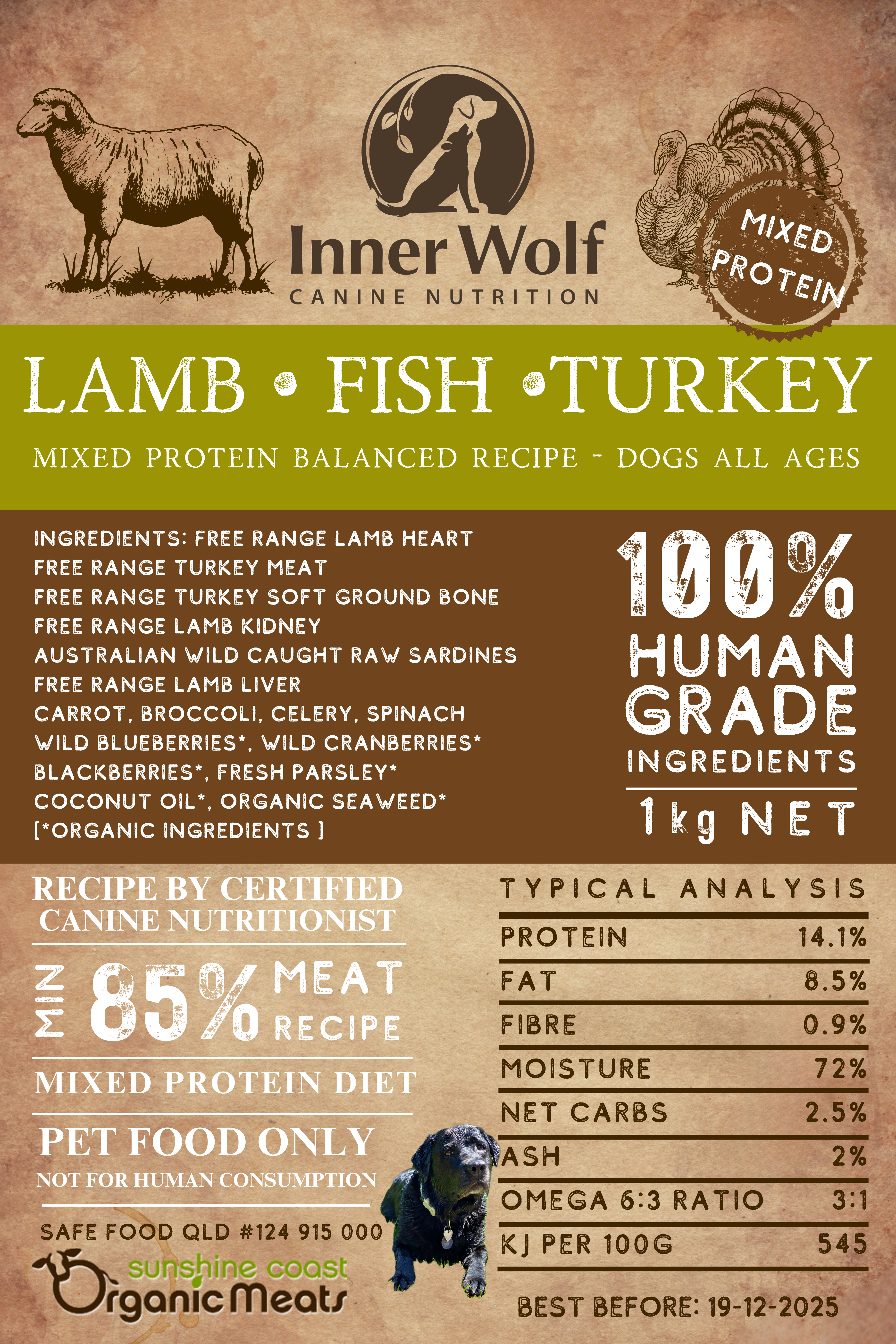 Inner Wolf Free Range Patties - Lamb - Fish -Turkey- 1kg
