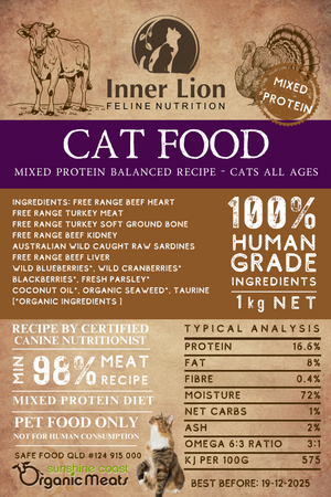 Inner Lion Free Range Patties for Cats - Beef- Fish -Turkey- 1kg
