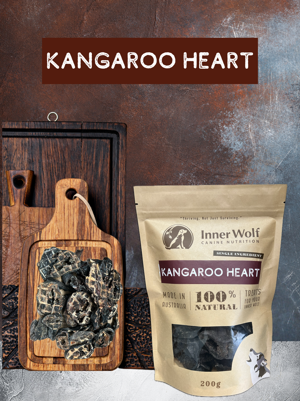 Inner Wolf Kangaroo Heart 200g Dog Treats Sunshine Coast