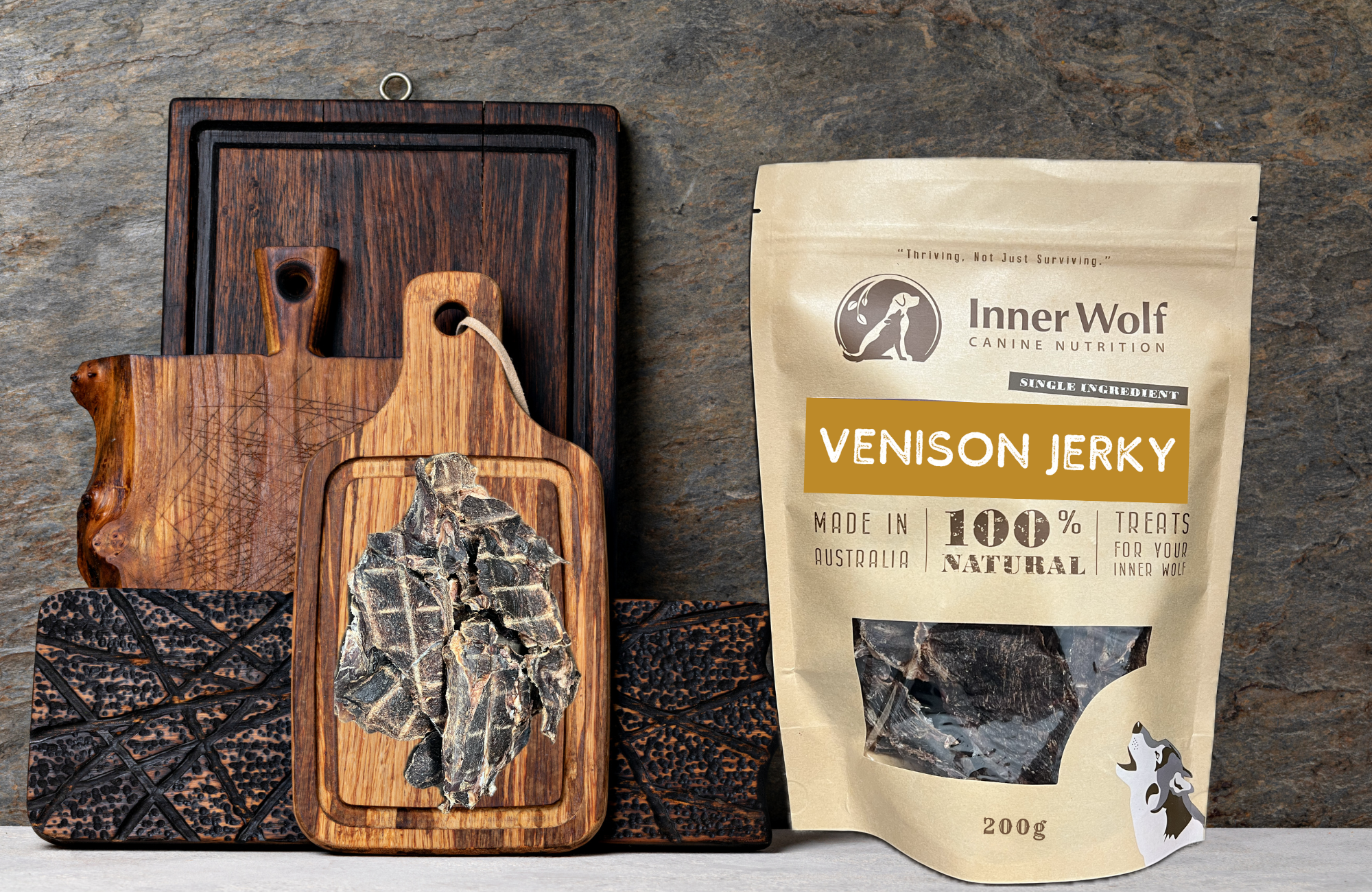 Inner Wolf Venison Jerky 200g Dog Treats Sunshine Coast