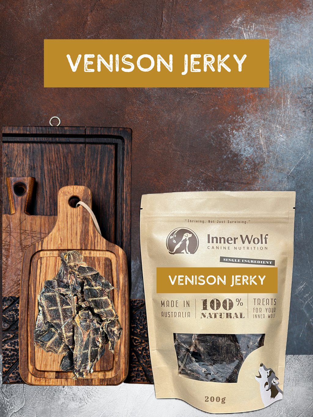 Inner Wolf Venison Jerky 200g Dog Treats Sunshine Coast